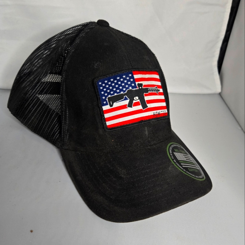 Howitzer Black with Flag Trucker Cap with American Flag Patch